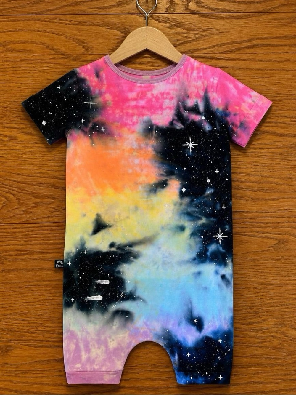 RAGS 3/4T Galaxy Nebula Romper Space Tie Dye Short Sleeve Modal Blend Kids